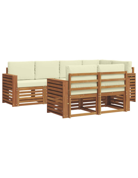 Set divani 7 pcs Naturale e Crema Legno di Acacia Massello