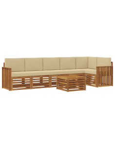 Set divani 7 pcs Naturale e Beige Legno di Acacia Massello 2