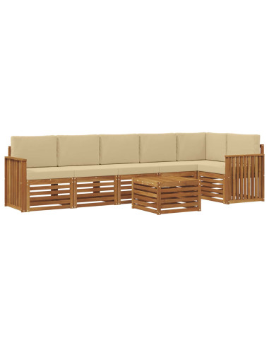 Set divani 7 pcs Naturale e Beige Legno di Acacia Massello