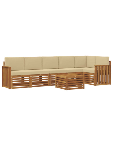 Set divani 7 pcs Naturale e Beige Legno di Acacia Massello