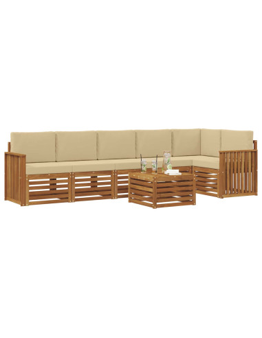 Set divani 7 pcs Naturale e Beige Legno di Acacia Massello