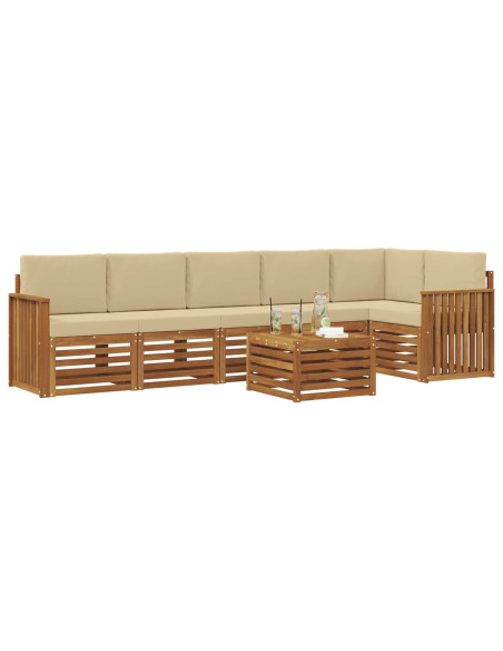 Set divani 7 pcs Naturale e Beige Legno di Acacia Massello