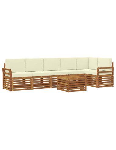 Set divani 7 pcs Naturale e Crema Legno di Acacia Massello