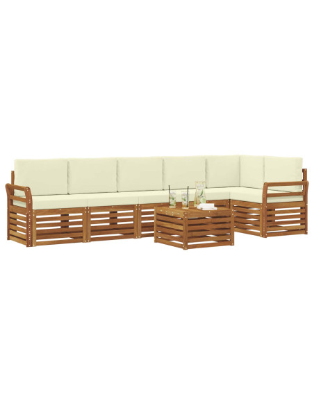 Set divani 7 pcs Naturale e Crema Legno di Acacia Massello