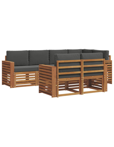 Set divani 7 pcs Naturale e Antracite Legno di Acacia Massello