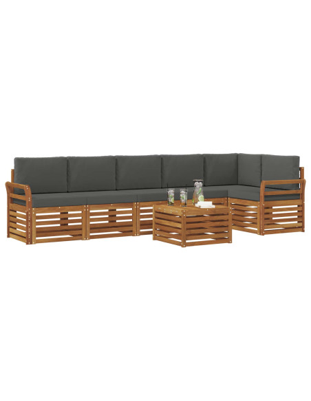Set divani 7 pcs Naturale e Antracite Legno di Acacia Massello