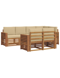 Set divani 7 pcs Naturale e Beige Legno di Acacia Massello 2