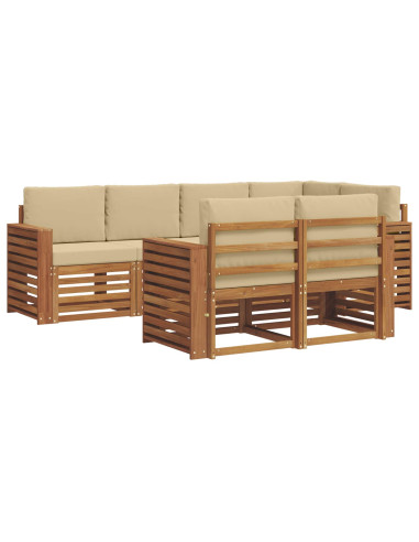 Set divani 7 pcs Naturale e Beige Legno di Acacia Massello