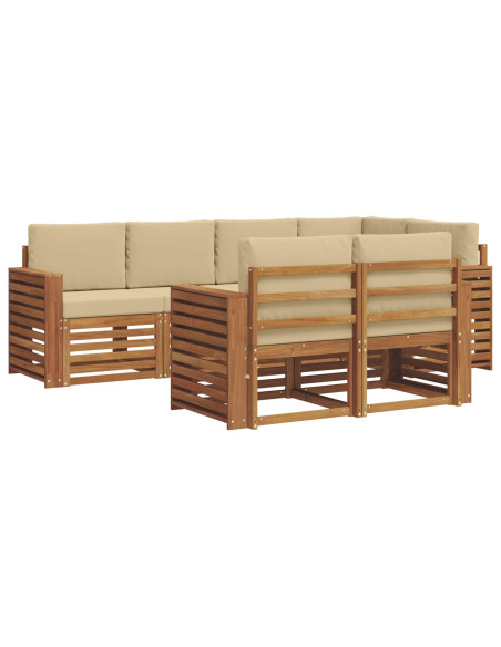 Set divani 7 pcs Naturale e Beige Legno di Acacia Massello