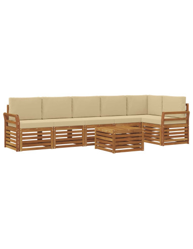 Set divani 7 pcs Naturale e Beige Legno di Acacia Massello