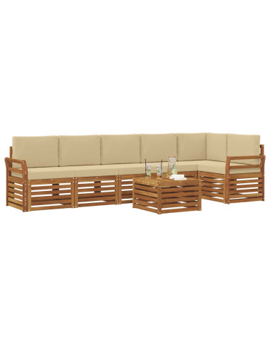 Set divani 7 pcs Naturale e Beige Legno di Acacia Massello