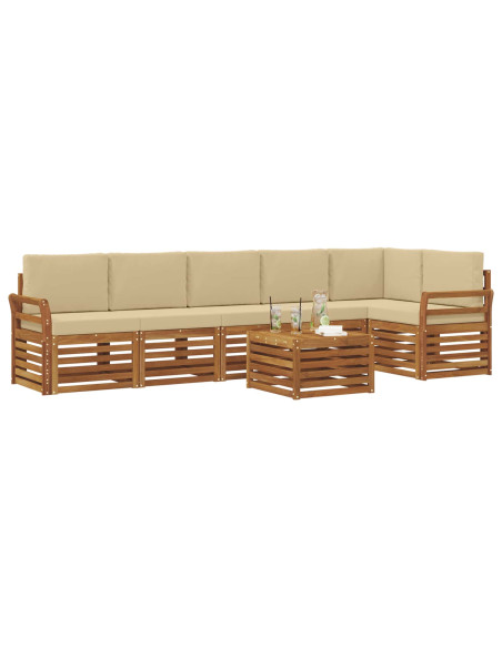 Set divani 7 pcs Naturale e Beige Legno di Acacia Massello