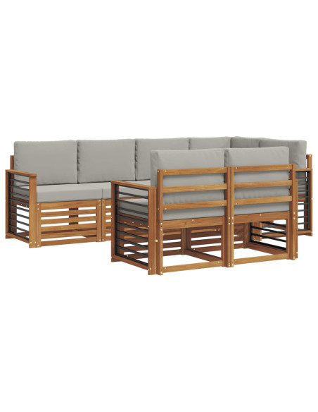 Set divani con cuscino 7 pcs Grigio Naturale e Chiaro