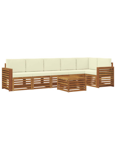 Set divani 7 pcs Naturale e Crema Legno di Acacia Massello