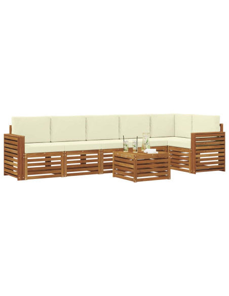 Set divani 7 pcs Naturale e Crema Legno di Acacia Massello