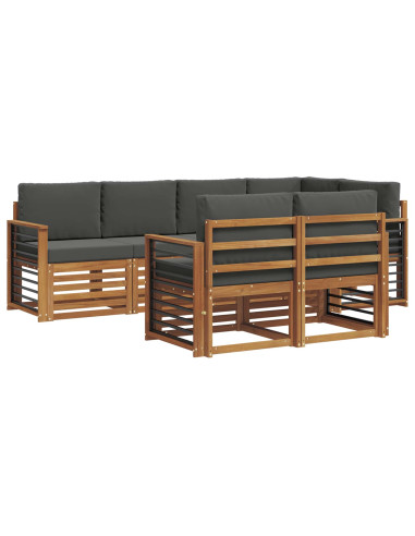 Set divani 7 pcs Naturale e Antracite Legno di Acacia Massello
