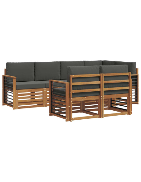 Set divani 7 pcs Naturale e Antracite Legno di Acacia Massello
