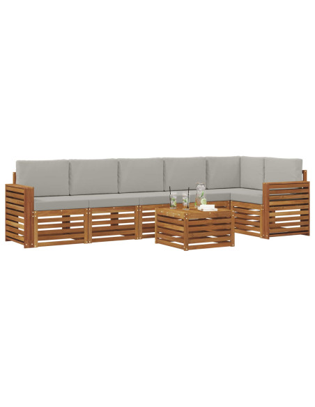 Set divani con cuscino 7 pcs Grigio Naturale e Chiaro