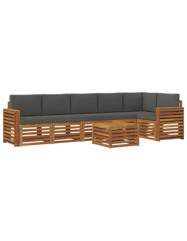 Set divani 7 pcs Naturale e Antracite Legno di Acacia Massello