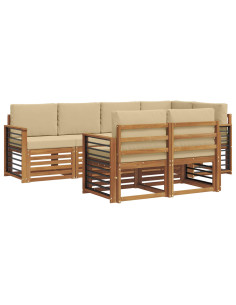 Set divani 7 pcs Naturale e Beige Legno di Acacia Massello 2