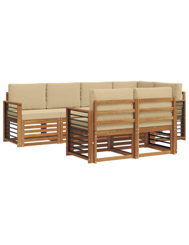 Set divani 7 pcs Naturale e Beige Legno di Acacia Massello