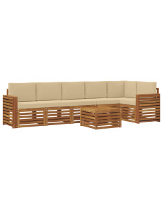 Set divani 7 pcs Naturale e Beige Legno di Acacia Massello 2