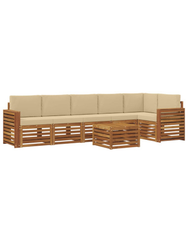 Set divani 7 pcs Naturale e Beige Legno di Acacia Massello