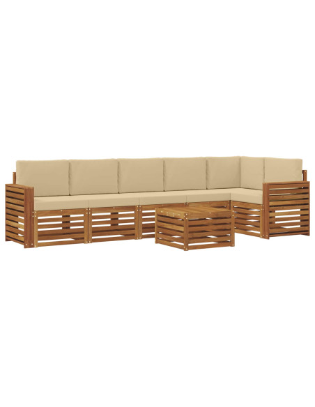 Set divani 7 pcs Naturale e Beige Legno di Acacia Massello