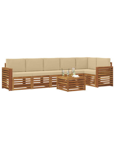 Set divani 7 pcs Naturale e Beige Legno di Acacia Massello