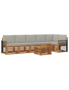 Set divani con cuscino 7 pcs Grigio Naturale e Chiaro 2