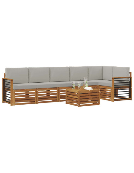 Set divani con cuscino 7 pcs Grigio Naturale e Chiaro