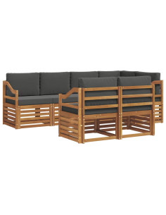 Set divani 7 pcs Naturale e Antracite Legno di Acacia Massello 2