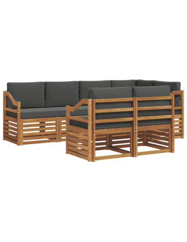 Set divani 7 pcs Naturale e Antracite Legno di Acacia Massello