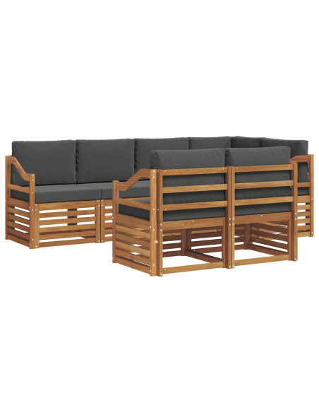 Set divani 7 pcs Naturale e Antracite Legno di Acacia Massello