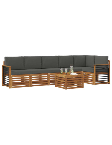 Set divani 7 pcs Naturale e Antracite Legno di Acacia Massello