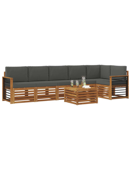 Set divani 7 pcs Naturale e Antracite Legno di Acacia Massello