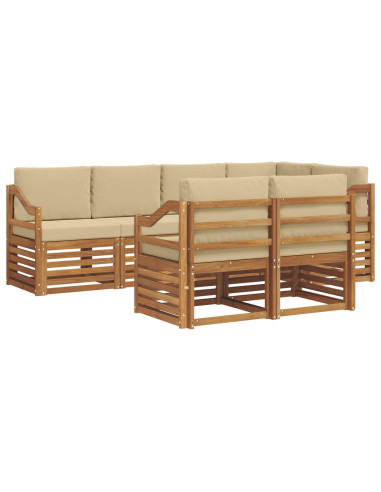 Set divani 7 pcs Naturale e Beige Legno di Acacia Massello