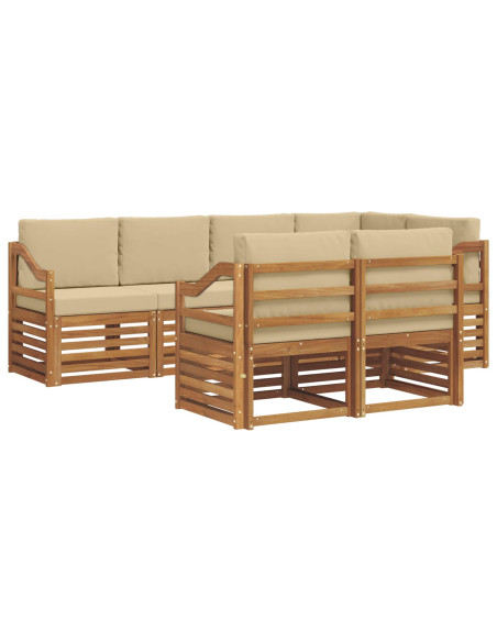 Set divani 7 pcs Naturale e Beige Legno di Acacia Massello