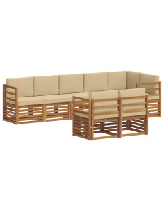 Set divani 8 pcs Naturale e Beige Legno di Acacia Massello 2