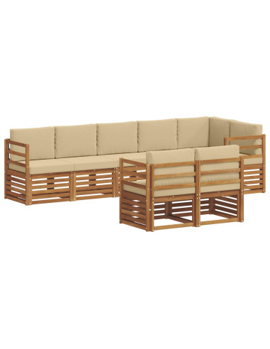 Set divani 8 pcs Naturale e Beige Legno di Acacia Massello