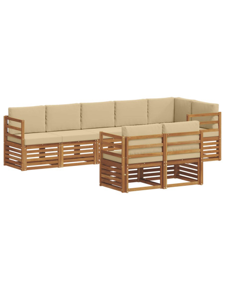 Set divani 8 pcs Naturale e Beige Legno di Acacia Massello