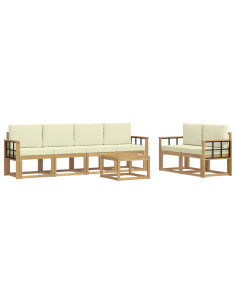 Set di divani da esterno con cuscino 7 pcs Bianco e Crema 2