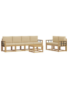 Set di divani da esterno con cuscino 7 pcs Bianco e Beige 2