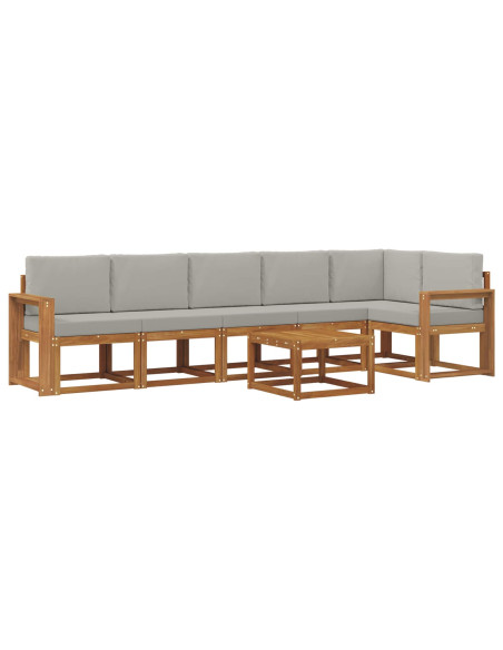 Set di divani da esterno 7 pcs Grigio Naturale e Chiaro