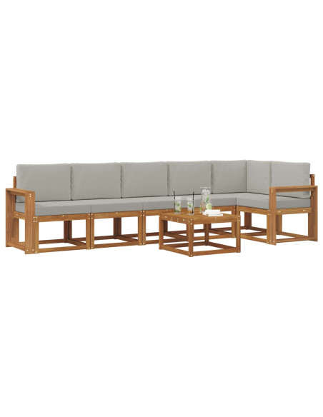 Set di divani da esterno 7 pcs Grigio Naturale e Chiaro