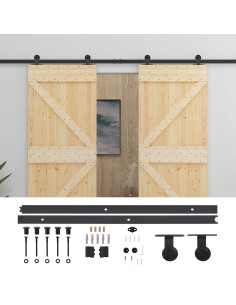 Porta scorrevole 2 pcs Naturale e Nero Legno Massello di Pino 2