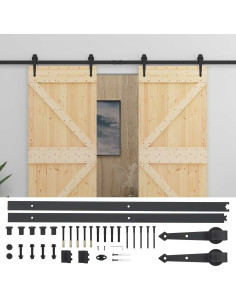 Porta scorrevole 2 pcs Naturale e Nero Legno Massello di Pino 2