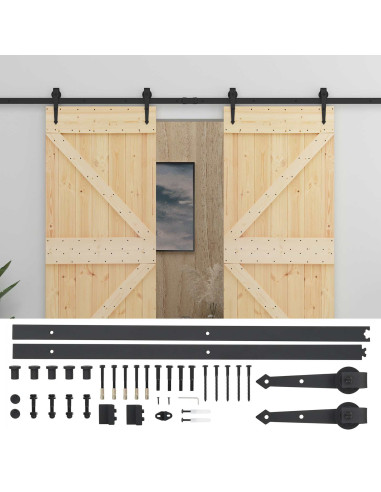 Porta scorrevole 2 pcs Naturale e Nero Legno Massello di Pino