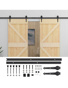 Porta scorrevole 2 pcs Naturale e Nero Legno Massello di Pino 2