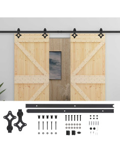 Porta scorrevole 2 pcs Naturale e Nero Legno Massello di Pino 2